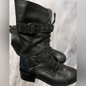 Fabianelli Italy Women's Black Studded Moto Biker Boots Size 7